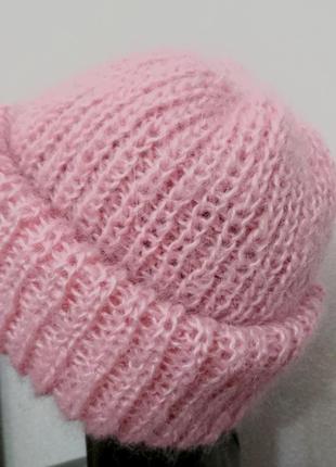Новогодние скидки! нежная зимняя шапка розовый мохер4 фото