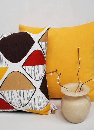 Декоративная подушка - геометрия, декоративна подушка киев, подушка желтая3 фото