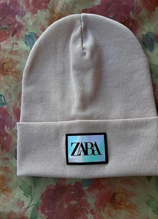 Шапка з відворотом та нашивкою zara, двошарова