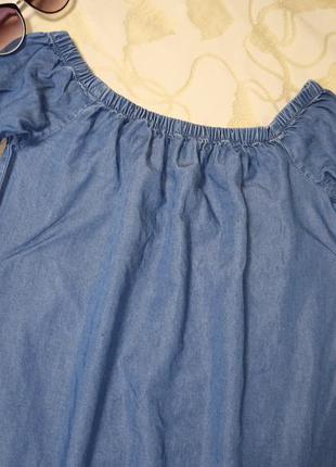 Милая джинсовая блуза -туника из лиоцеля с открытыми плечами ,42-44разм.,new look denim.3 фото