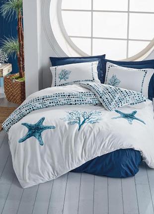 Комплект постельного белья тм cotton box maritime star lacivert, евро комплект