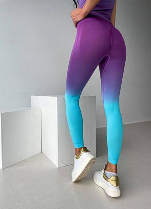 Спортивні жіночі легінси градієнт для фітнесу і йоги з високою посадкою талією саортивная футболка3 фото