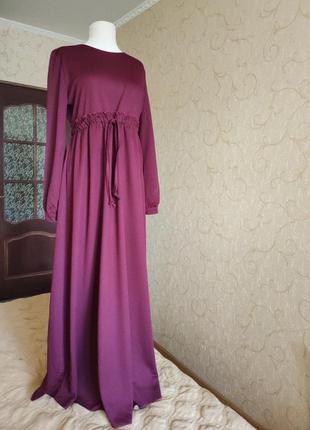 Платье длинное миди длинный рукав цвет марсала3 фото