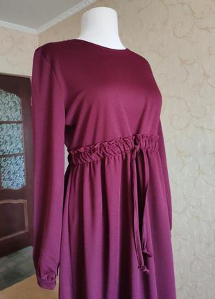 Плаття довге міді довгий рукав колір марсала4 фото