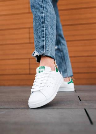 Кроссовки adidas stan smith (белые с зелёным)3 фото