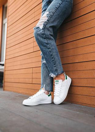 Кроссовки adidas stan smith (белые с зелёным)2 фото