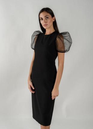 Платье футляр черное с рукавами фонариками zara s m4 фото