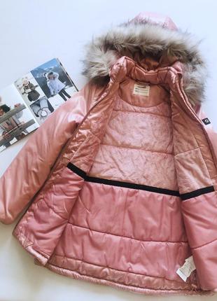 Стильная куртка пальто  - coccodrillo - нежный розовый с глянцем, мехом - зима, деми р152/1585 фото