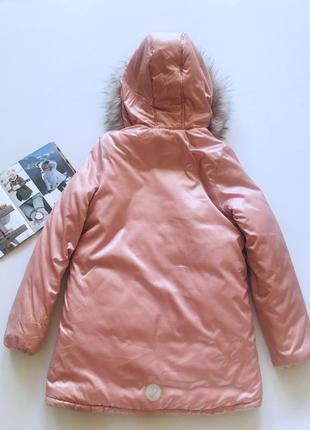 Стильная куртка пальто  - coccodrillo - нежный розовый с глянцем, мехом - зима, деми р152/1586 фото