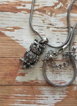 Підвіска ланцюжок кулон колір срібло страз скло сова