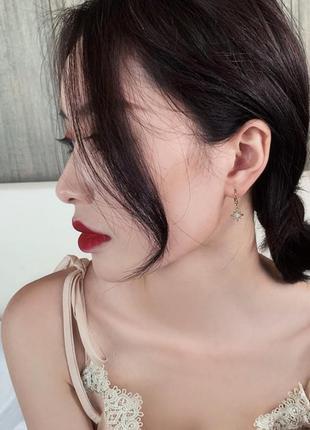 Серьги-кольца месяц+звезда с фианитами, серебряное покрытие 925 пробы