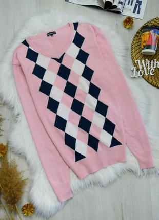 Пуловер розовый в клетку джемпер свитер оверсайз1 фото
