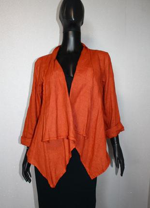 Жакет пиджак кардиган накидка рыже-коричневый укороченный лен, италия (4017)