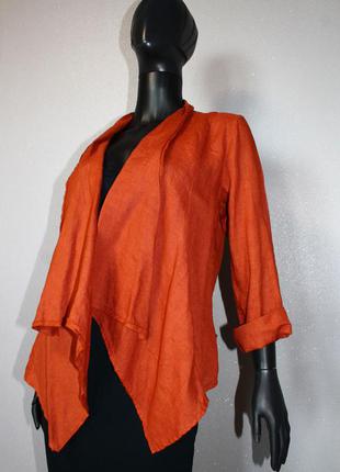 Жакет пиджак кардиган накидка рыже-коричневый укороченный лен, италия (4017)2 фото