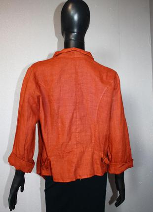 Жакет пиджак кардиган накидка рыже-коричневый укороченный лен, италия (4017)3 фото