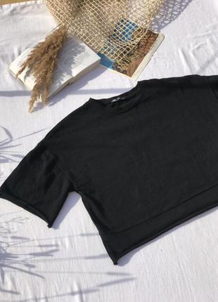 Трендовий чорний кроп топ коротка футболка zara