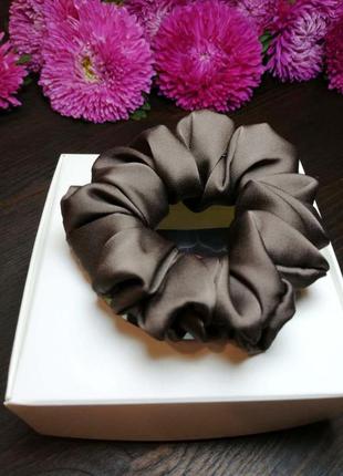 Шовкова резинка для волосся, скранч колір кава