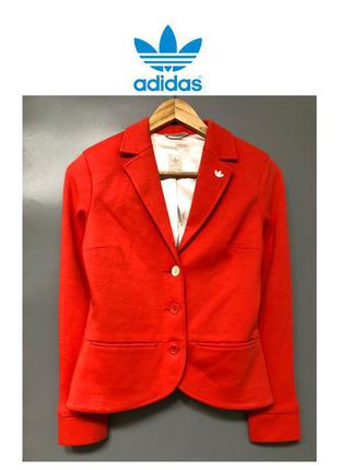 Adidas трикотажный яркий блейзер пиджак шерстяной коралловый красный приталенный жакет