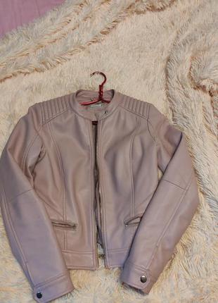 Куртка кожанка розовая1 фото