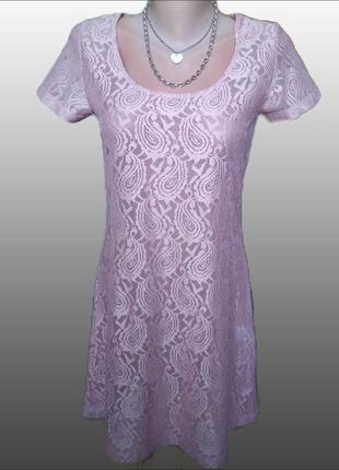 Нарядное кружевное нюдовое платье global/короткое гипюровое женское платье пудровое