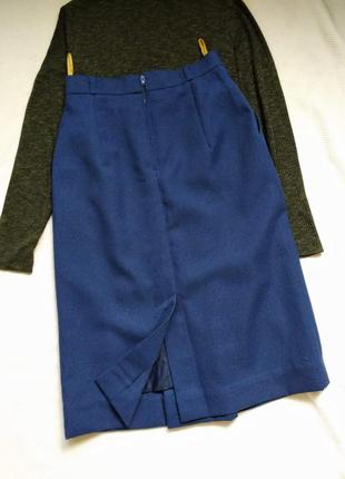 Синяя юбка спідниця миди с карманами и складкой2 фото