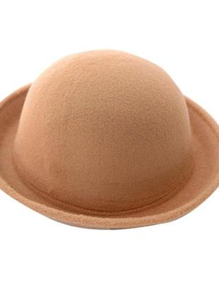 Женская фетровая шапка с полями "котелок" бежевый1 фото