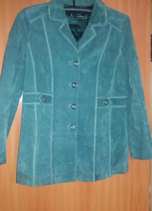 Супер кожаная куртка-пиджак . замш. цвет морской волны.wallace sacks1 фото