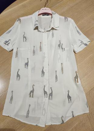 Тонка світла блуза сорочка з жирафами, must have2 фото