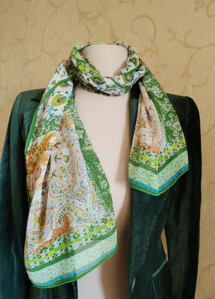 Шарф натуральний шовк ніжний квітковий принт печворк
