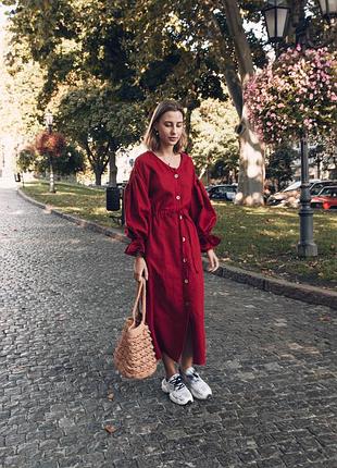 Льняное длинное платье-зефирка