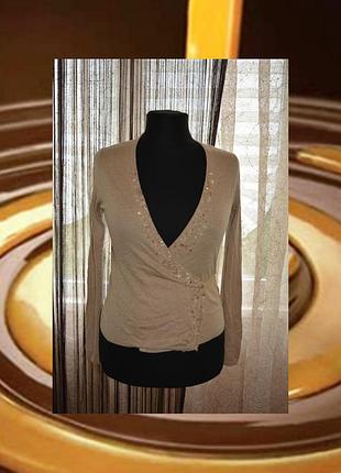 Натуральный теплый кардиган, на запах, шелк, кашемир, бусины, joe taft, премиум