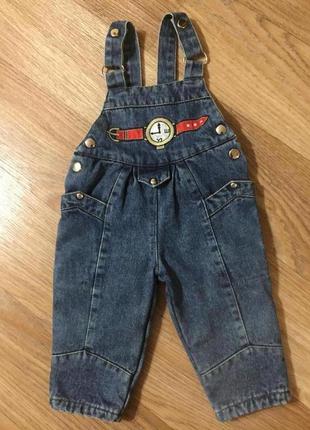 Теплий джинсовий дитячий напівкомбінезон1 фото