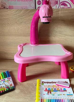 Детский стол проектор для рисования со светодиодной подсветкой| мольберт-проектор baby розовый1 фото