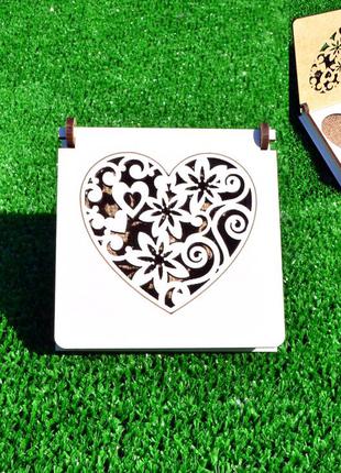Подставка для обручальных колец сердце с крышкой деревянная свадебная сердечко коробочка белая3 фото