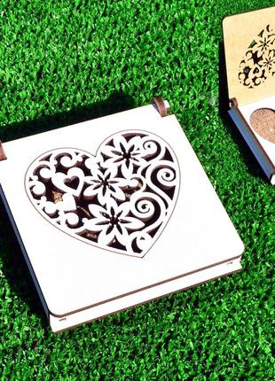 Підставка для обручок серце з кришкою дерев'яна яна весільна сердечко коробочка біла1 фото