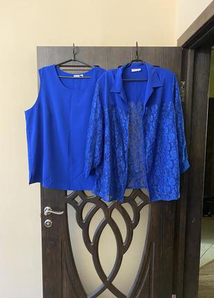 Шикарна, блуза, з рубашкою, з верху, темно синього кольору, від дорогого бренду: maria bellesy👌2 фото