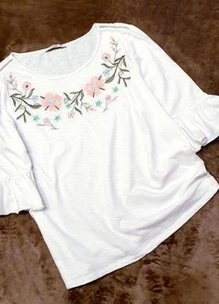 George блуза блузка біла з вишивкою на квіти 16 44 рукав волан рюші пог 56 см