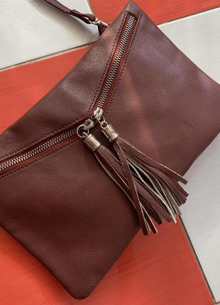 Классная кожаная сумка genuine leather с китицами/100% кожа/через/на плечо8 фото