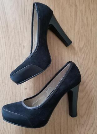 Туфли женские черные замша (кожаные вставки) 38р.