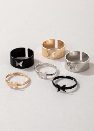 Парные кольца бабочки 🦋, серебро,золото,чёрные3 фото