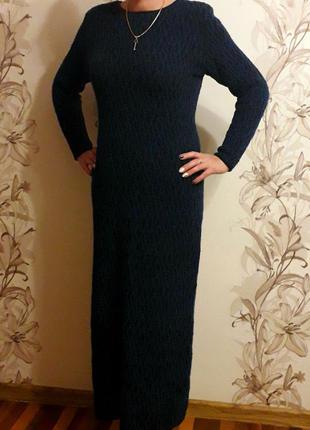 Платье вязаное полушерсть бирюзово-черное1 фото