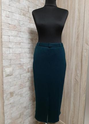 Длинная юбка из шерсти   тёмно зелёного  цвета