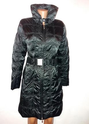 Шикарне чорне стильне пальто пуховик р. s