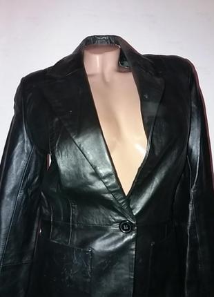 Черный кожаный пиджак, куртка р.102 фото