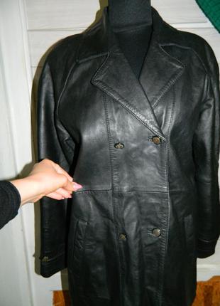 Р. 46-48 куртка женская чёрная удлиненная натуральная кожа5 фото