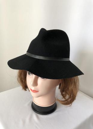 Черная шляпа шерсть фетр федора панама1 фото