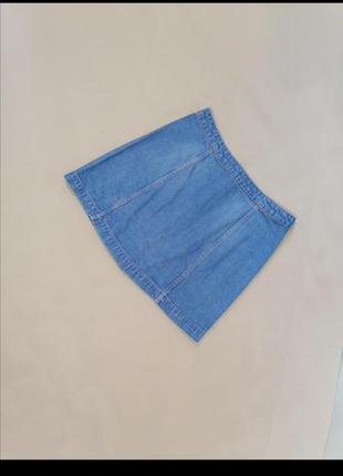 Джинсовая юбка трапеция ярко голубая спідниця2 фото