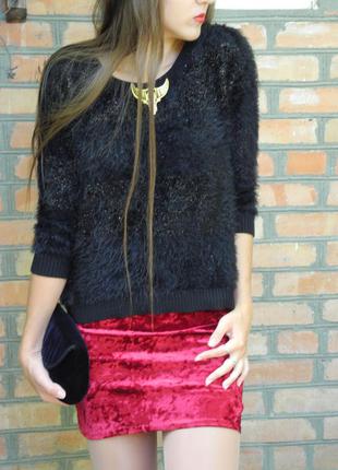 Трендовая велюровая юбка бордо, бархатная миниюбка на резинке, размер с-м3 фото