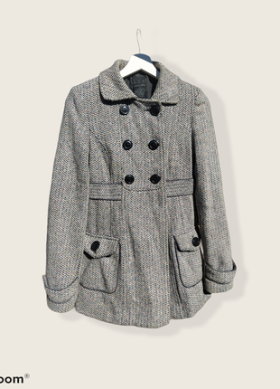 Шерсть пальто, двохбортне півпальта, кольоровий меланж з накладними кишенями