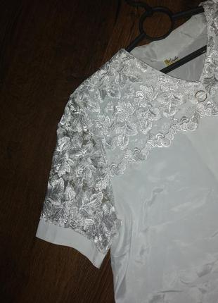 Біла блуза, сорочка прозорі рукава3 фото